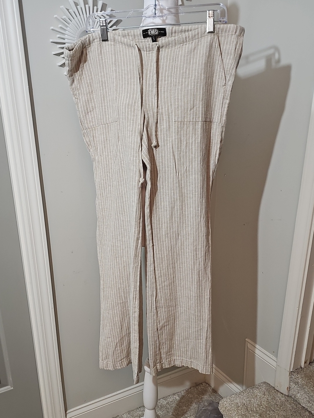 Rewash Beige Pinstripe Straight Leg Pants